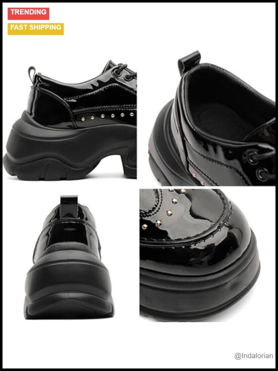 Men\'s Patent Leather Rivet Platform Motorcycle Boots Side Zipper Non Slip main image 6